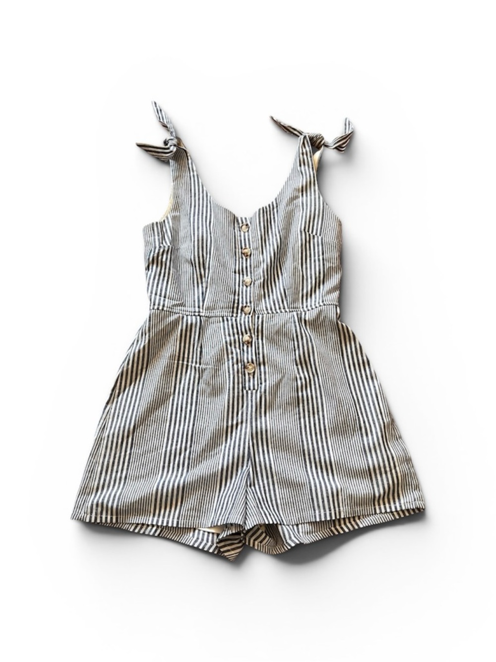 FAVLUX Black & White Striped Tie-Shoulder Romper